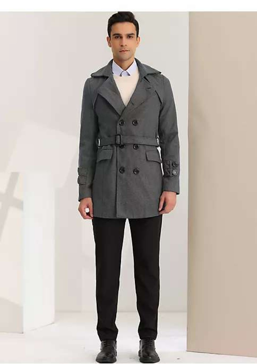 Men * | Cheapest Lars Amadeus Men'S Double Breasted Pea Coat Winter Mid-Long Trench Coat With Belt