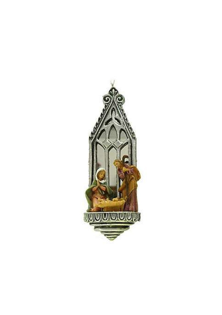 Home * | Buy Roman 6.25 And Brown Fontanini Holy Family Mirrored Arch Christmas Nativity Ornament Silver