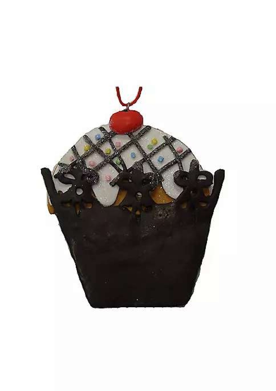 Ornaments * | Discount Roman Sweet Memories Brown Cupcake With Cherry On Top Christmas Ornament Multi