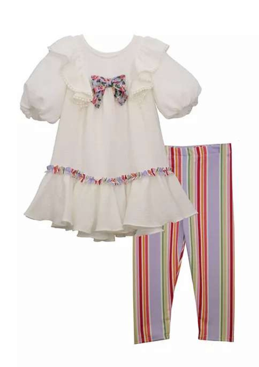 Kids * | Coupon Bonnie Jean Baby Girls Ruffle Tunic And Striped Leggings Set Ivory