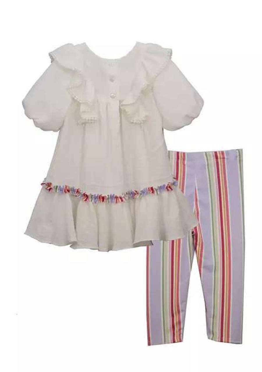 Kids * | Coupon Bonnie Jean Baby Girls Ruffle Tunic And Striped Leggings Set Ivory