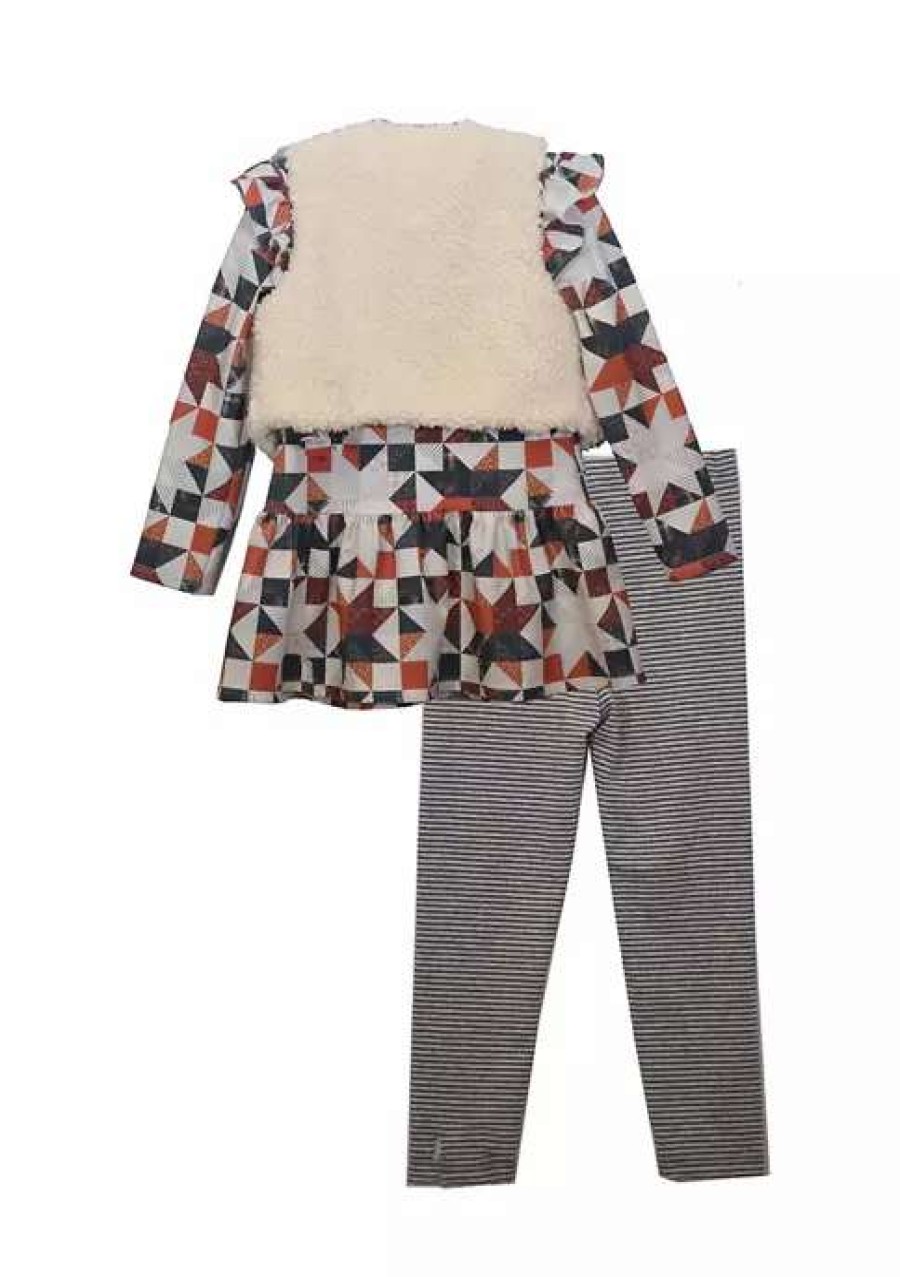 Kids * | Cheap Bonnie Jean Girls 4-6X Long Sleeve Geometric 3-Piece Set Ivory